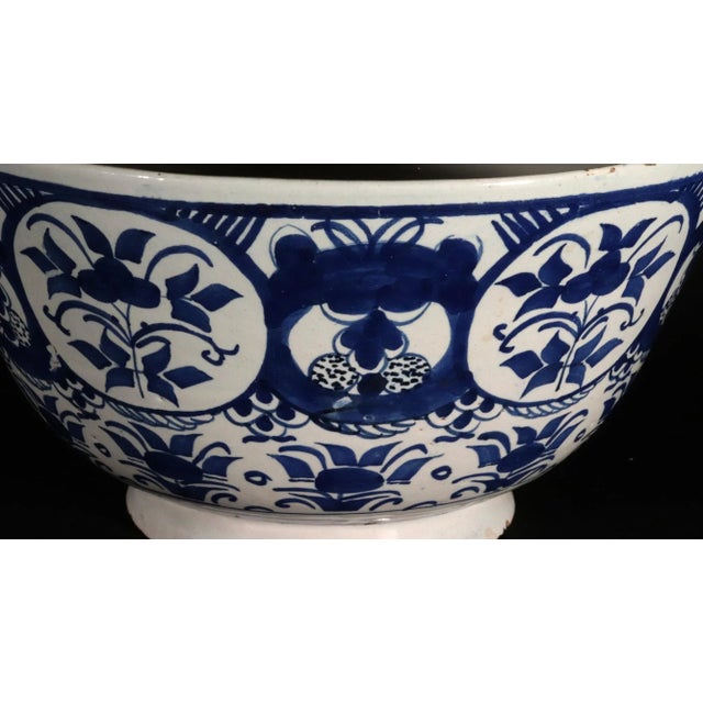 Chinoiserie 18th Century Dutch Delft Blue & White Chinoiserie Punch Bowl, Circa 1720 For Sale - Image 3 of 8