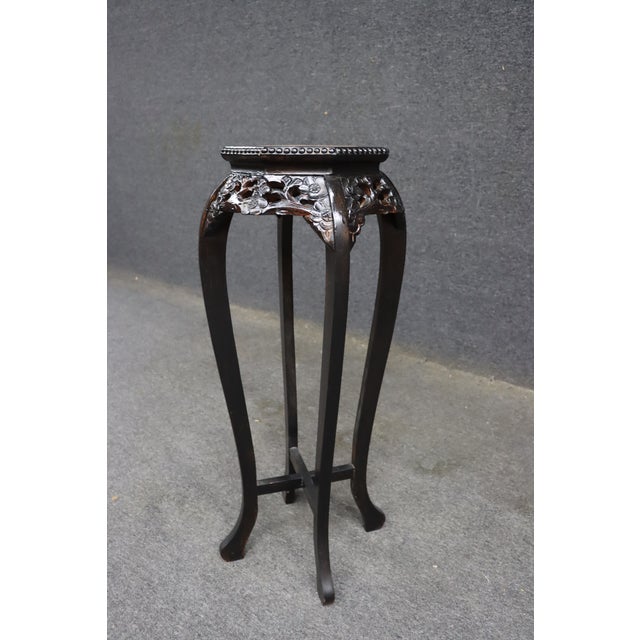 Chinese Carved Hardwood Plant Stand With Pink Marble Top For Sale In Philadelphia - Image 6 of 9