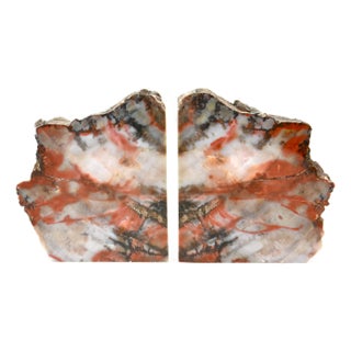 Iron Red Striated Stone Bookends - A Pair For Sale
