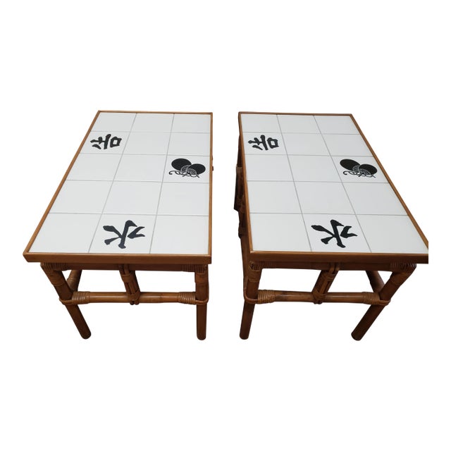 1950s Matching John Wisner Ficks Reed Co. Far Horizons Tile Top End Tables - a Pair For Sale
