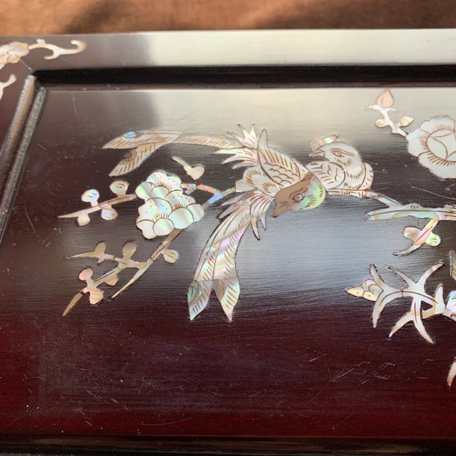 Asian Late 20th Century Vintage Asian Wood Jewelry Box With Mother of Pearl Design For Sale - Image 3 of 13