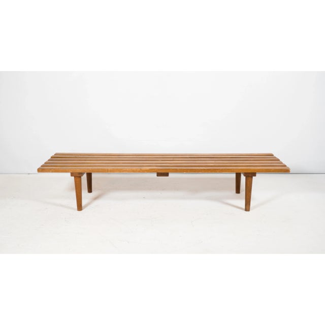 Mid Century slat wood bench or coffee table, circa 1960s. Perfect size, long at 5ft, but balanced with a low profile 11...