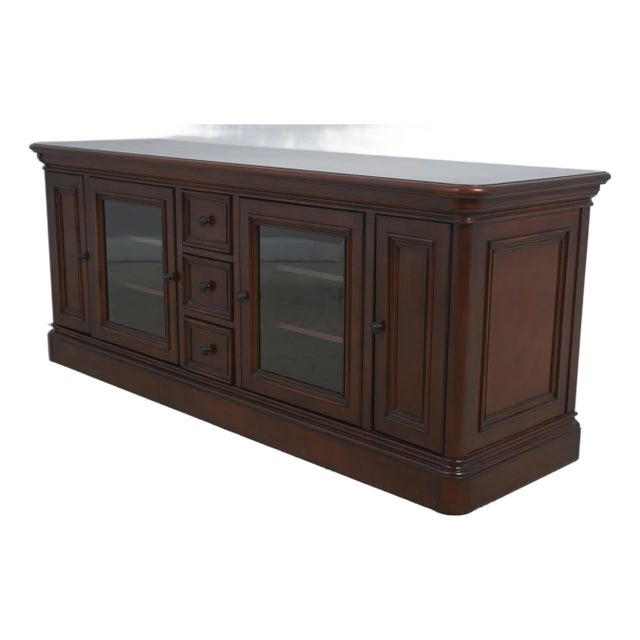 Cherry Tv Media Cabinet W. Glass Doors For Sale