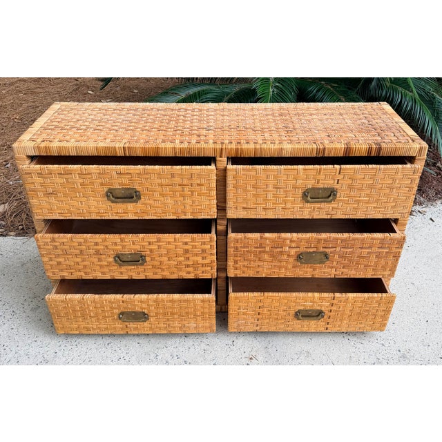 1970s Vintage Island Style Wrapped Rattan Chest of Drawers For Sale - Image 5 of 15