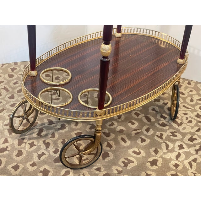!950s Bar Cart Brass Gallery & Veneer, Italy For Sale - Image 13 of 13