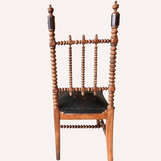 French Bobbin Wood Turned Barley Twist and Leather Chair, 1850s For Sale - Image 9 of 14