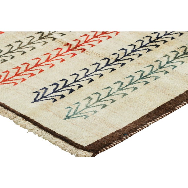 Vintage Gabbeh Persian Rug in Cream With Geometric Patterns - Rug & Kilim For Sale In New York - Image 6 of 7
