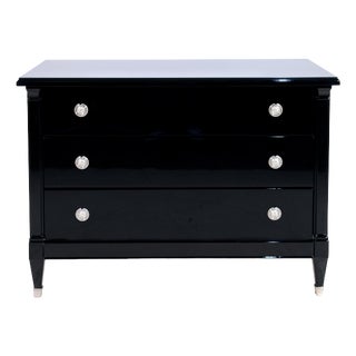 Art Deco Chest of Drawers in Black High-Gloss Lacquer, Fittings and Sabots Nickel-Plated, 1930s For Sale