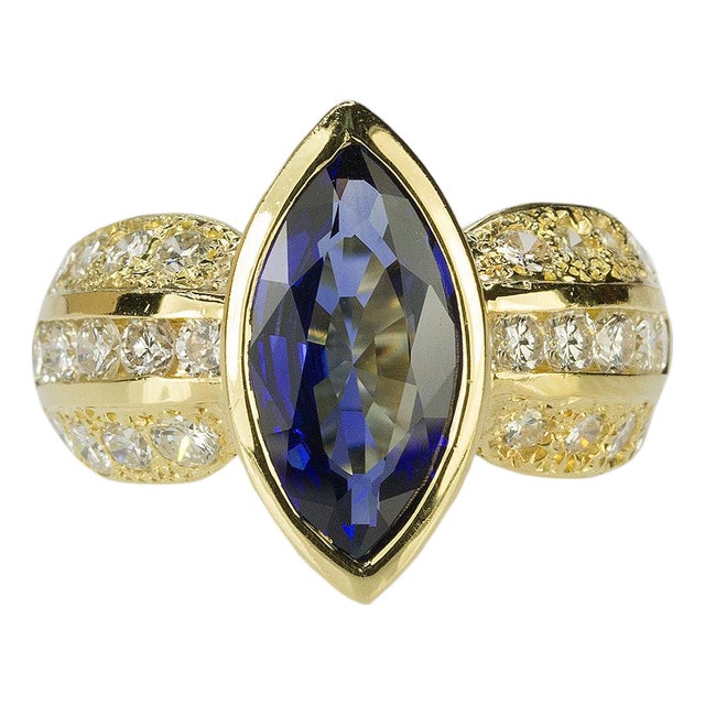 Late 20th Century Maquis Sapphire Ring, Size 7 For Sale