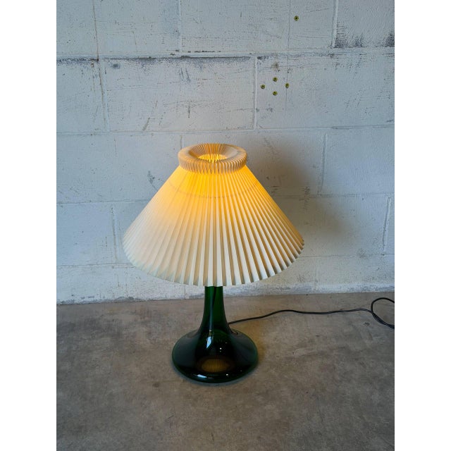1960s Mid-Century Modern Green Glass Table Lamp With Le Klint Shade Danish For Sale - Image 4 of 9