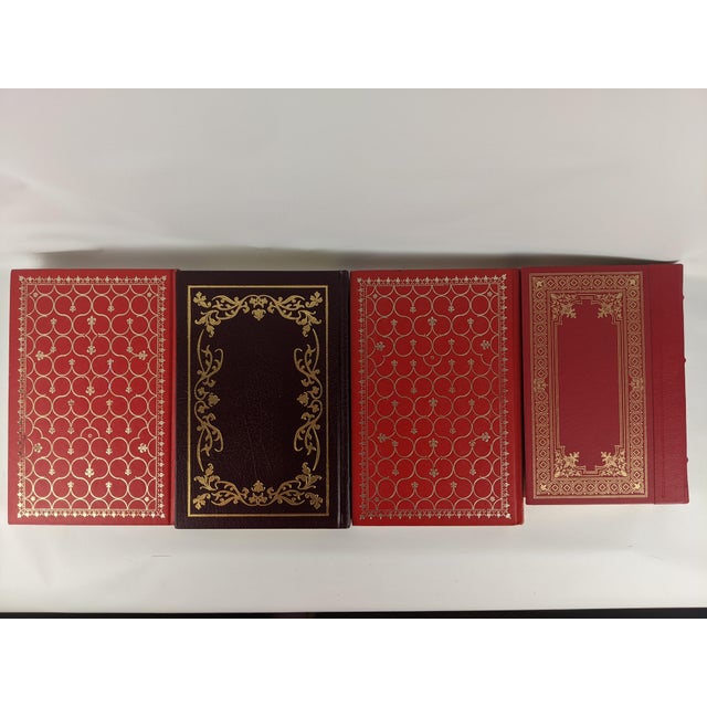 Set of 4 Red & Burgundy Gold Gilt Decorative Books, Dickens & Ellery Queen For Sale - Image 15 of 16