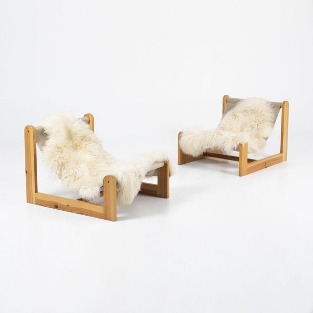 Scandinavian Sling Chair in Pine, Canvas and Sheepskin, 1970s For Sale - Image 11 of 12