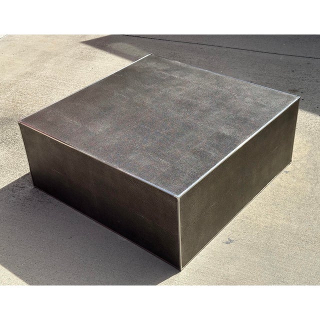 Contemporary Restoration Hardware Shagreen Leather Square Coffee Table For Sale - Image 3 of 8