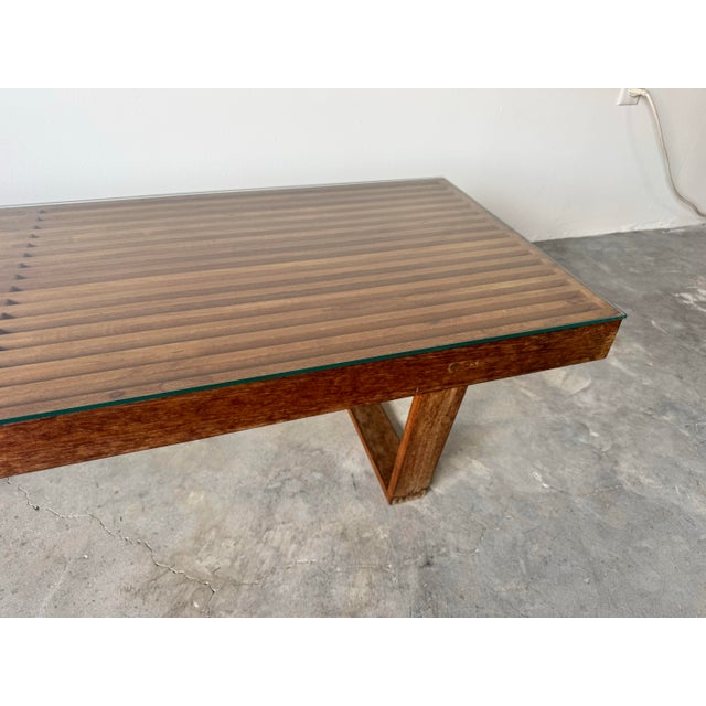 Brown 1970s Mid-Century George Nelson-Style Slatted Bench or Coffee Table For Sale - Image 8 of 12