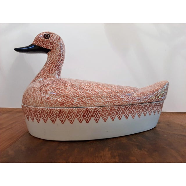 Italian Ceramic Pottery Duck Tureen Hand Painted For Sale - Image 4 of 10