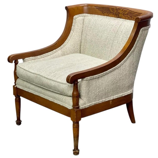 Vintage Traditional American Style Statton Furniture Mahogany & Textured Slub Upholstery Club Chair For Sale - Image 10 of 12