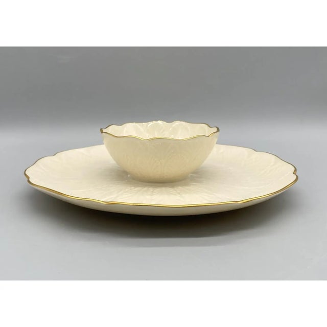 Vintage Lenox Ivory & Gold One-Piece Chip and Dip Tray | Vegetable & Dip Serving Platter | Made in Usa For Sale - Image 10 of 10