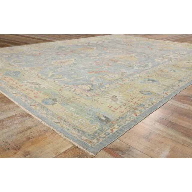 Textile Light Blue Persian Sultanabad Rug - 12'10 X 16'06 For Sale - Image 7 of 9