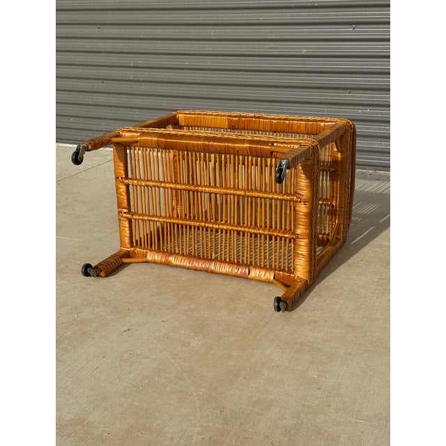 C. 1970s Mid Century Modern Italian Franco Albini Style Rolling Bamboo Bar Cart For Sale - Image 10 of 11