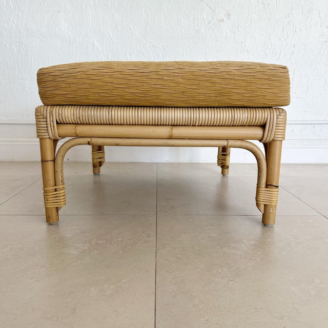 1980s John Hutton for Donghia Bamboo and Wrapped Rattan Ottoman Stool, 1980s For Sale - Image 5 of 6