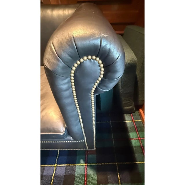 1990s Ralph Lauren Vintage Brompton Distressed Leather Sofa, English Cowhide & Custom Wool Cushions Cushions For Sale - Image 11 of 14