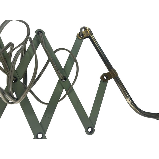 Vintage Mid-Century Modern Sage Green Tole Scissor Arm Wall Lamp For Sale - Image 9 of 12