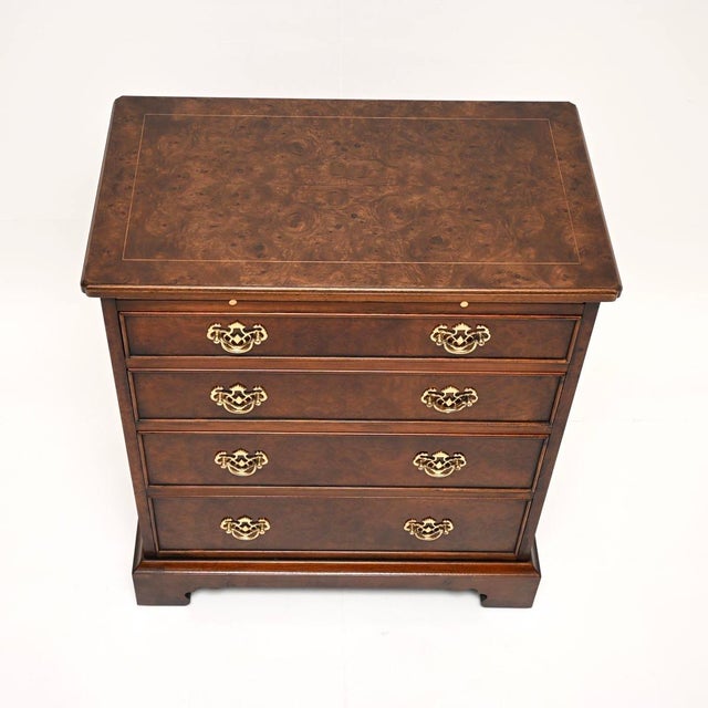 Brown Vintage Georgian Burr Walnut Chest of Drawers, 1950 For Sale - Image 8 of 11