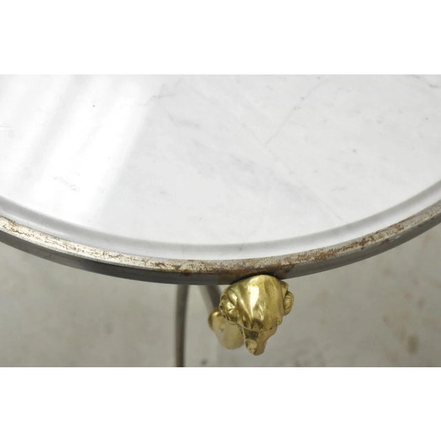 Silver Late 20th Century Italian Neoclassical Brass Rams Head Round Marble Steel Gueridon Side Table For Sale - Image 8 of 12