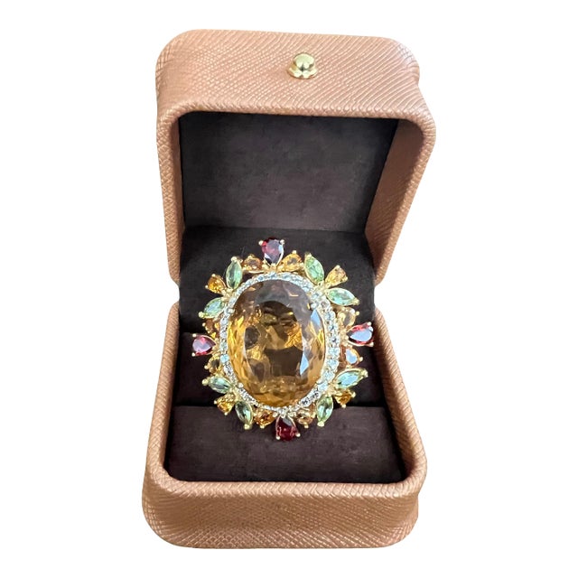 Bochic “Orient” Vintage Citrine, Peridot & Rhodolite Ring Set In 18K Gold & Silv For Sale