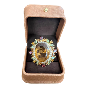 Bochic “Orient” Vintage Citrine, Peridot & Rhodolite Ring Set In 18K Gold & Silv