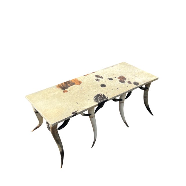 Monumental Horn and Cowhide Dining Table in Farmhouse Country Western Style For Sale - Image 4 of 12