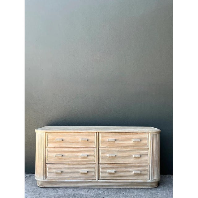 Vintage Washed Pretzel Reed Six-Drawer Dresser For Sale - Image 10 of 12