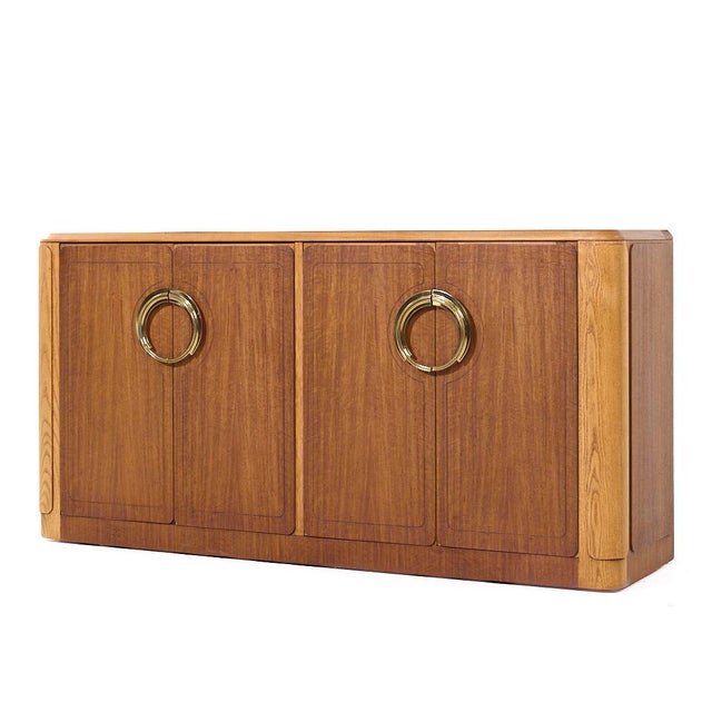 Art Deco Baker Furniture Deco Revival Walnut and Brass Credenza For Sale - Image 3 of 10