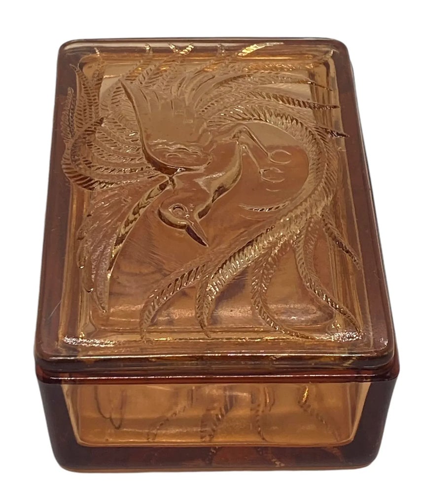 レア美品！30's〜ダンカン＆ミラートップハットAntiquesンティークガラス Vintage Indiana Glass Company Tiara Glass Amber Trinket Box With