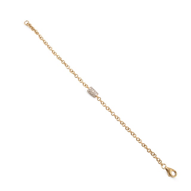 14k Rose Gold 0.41ctw Pave Diamond Barrel Rondelle Charm Chain Link Bracelet For Sale - Image 4 of 8