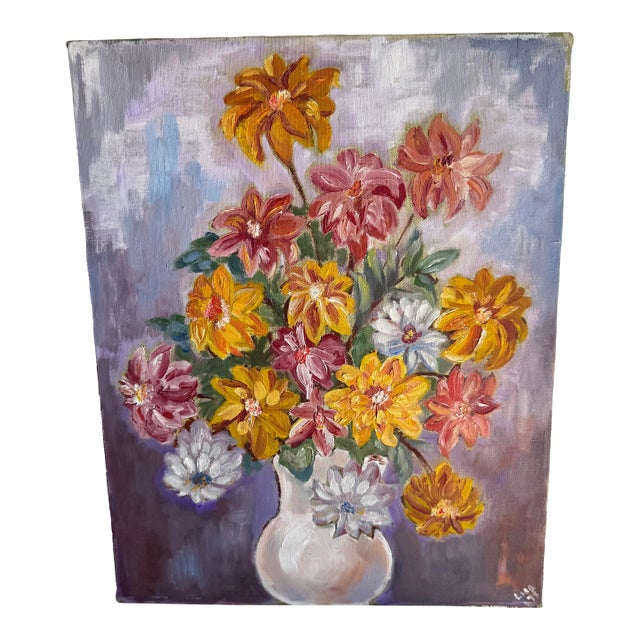 1970s Mid Century Impressionist Floral or Botanical Oil on Canvas Painting For Sale