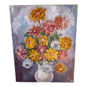 1970s Mid Century Impressionist Floral or Botanical Oil on Canvas Painting