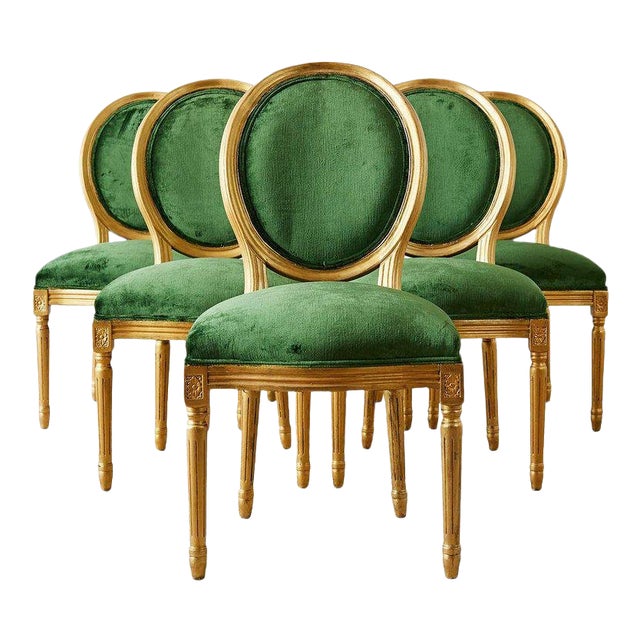 Louis Xvi Emerald Green Velvet Gilt Dining Chairs Chairish