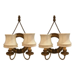 Pair of Mirrored and Giltwood Two Light Bullseye Sconces NYC, circa 1910 For Sale