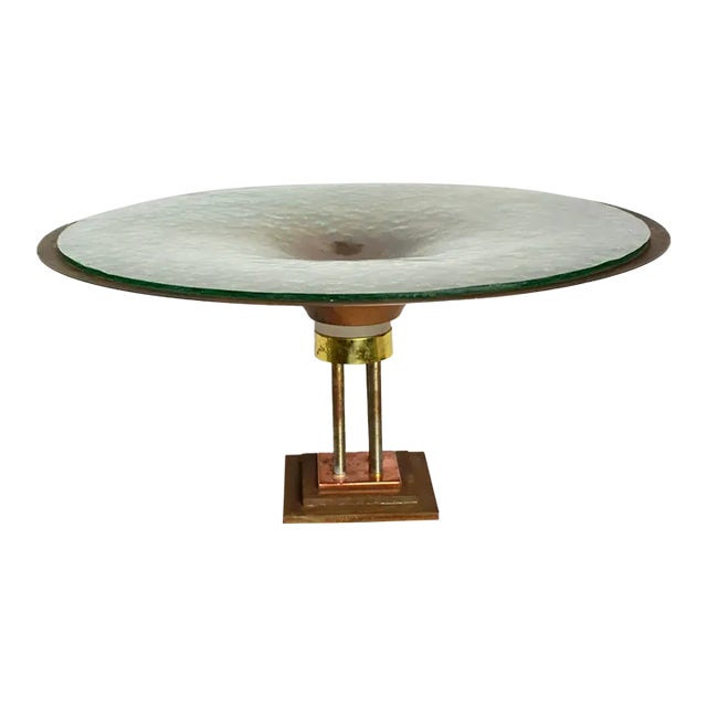 Monumental Vintage Glass Lined Copper Pedestal Bowl For Sale