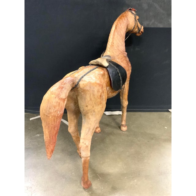 1950s Vintage 1950s Tall Brown Leather Standing Horse Sculpture For Sale - Image 5 of 11