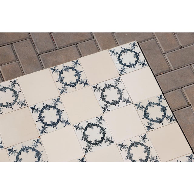 1920s Portuguese Antique Large Art Deco Floral & Plain White Tiles Set of 60 For Sale - Image 13 of 14