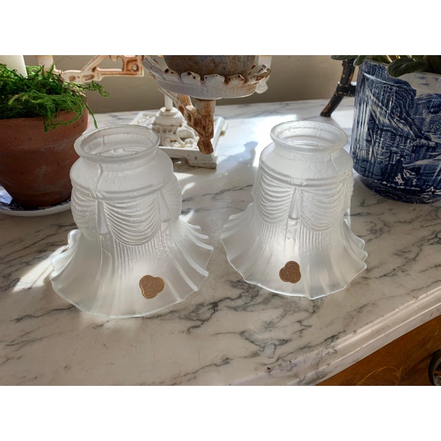 Vintage French Ruffled Satin Glass Sconce Light Shades a Pair For Sale - Image 9 of 10