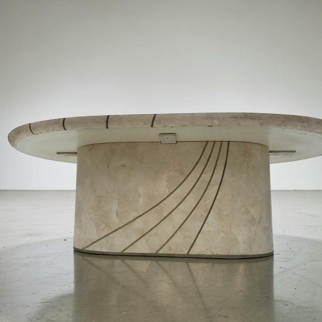 Italian Tessellated Stone and Brass Inlay Oval Coffee Table For Sale - Image 4 of 13
