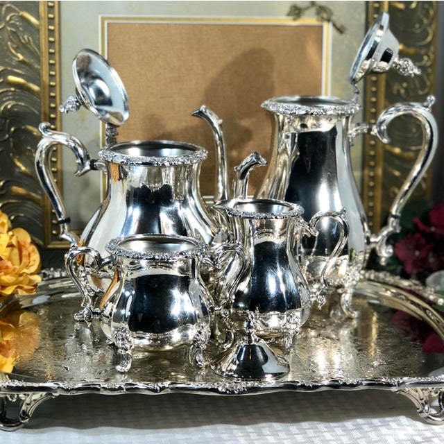 ster Wilcox Silver Plated Tray Tea & Coffee Set Vintage Footed Tray