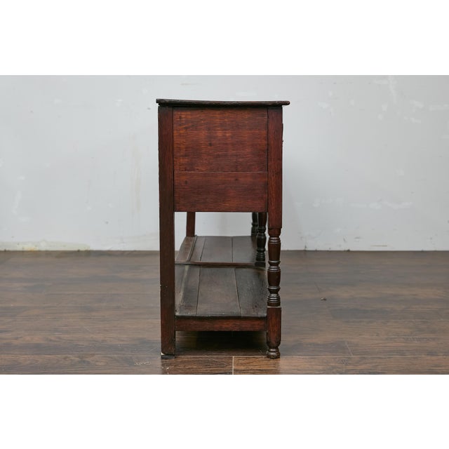 Late Georgian Oak 19th Century Dresser Base with Chippendale Brass Hardware For Sale - Image 12 of 12