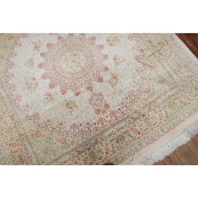 One of a kind Silk Persian Qum Rug from the middle of the 20th Century Measures: 6'4'' x 6'6''.