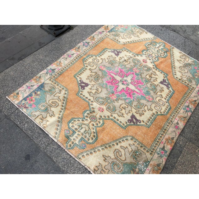 Textile Vintage Turkish Anatolian Rug-4’3’x5’4" For Sale - Image 7 of 11