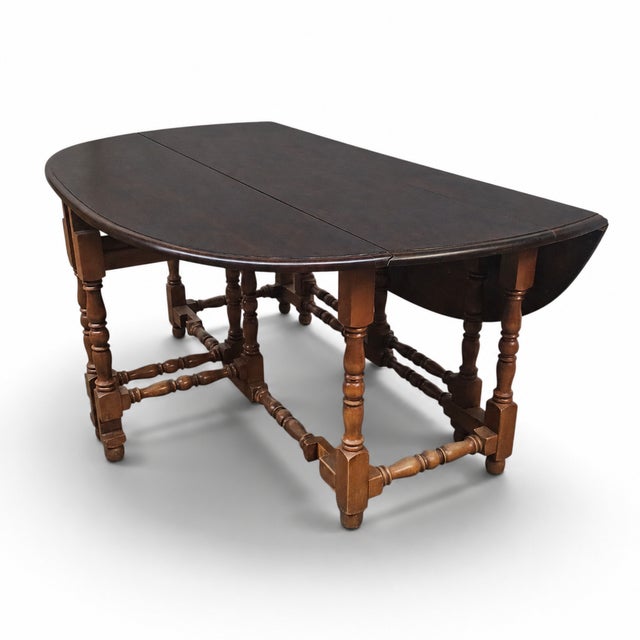 Late 20th Century William and Mary Style Jacobean Gateleg Drop-Leaf Dining Table For Sale - Image 11 of 18