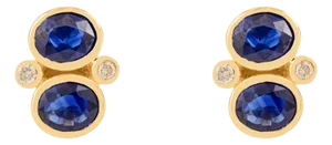 Greek Style Deep Blue Sapphire Stud Earrings- A Pair